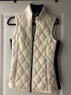 Calvin Klein Cream Quilted Sleeveless Vest with Black Side Panels